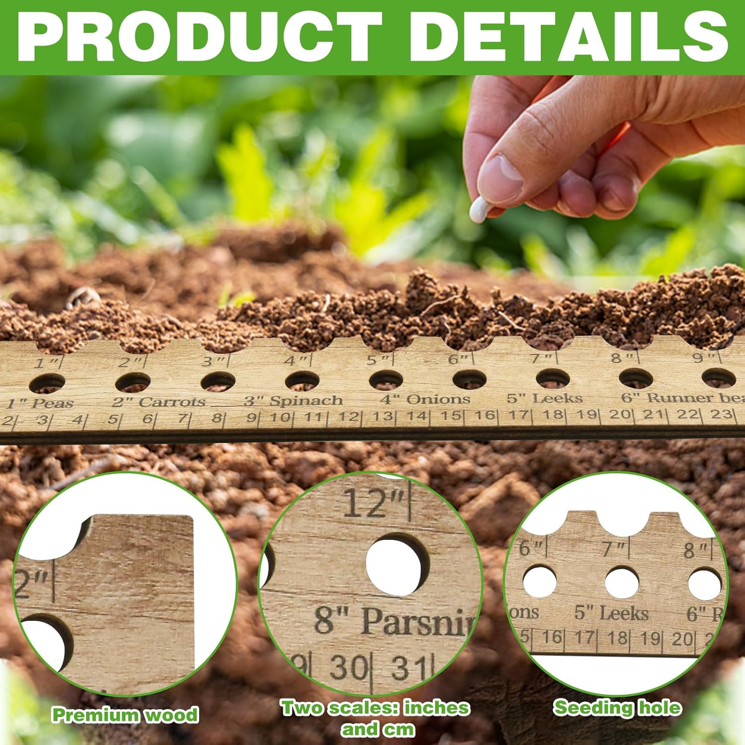 Seed Planter Tool Set with Dibber and Wooden Spacer Ruler A23297