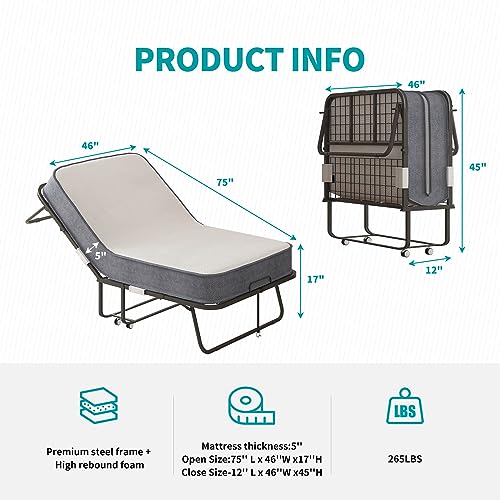 BALUS Folding Bed with 5" Memory Foam Mattress for Adults K9246