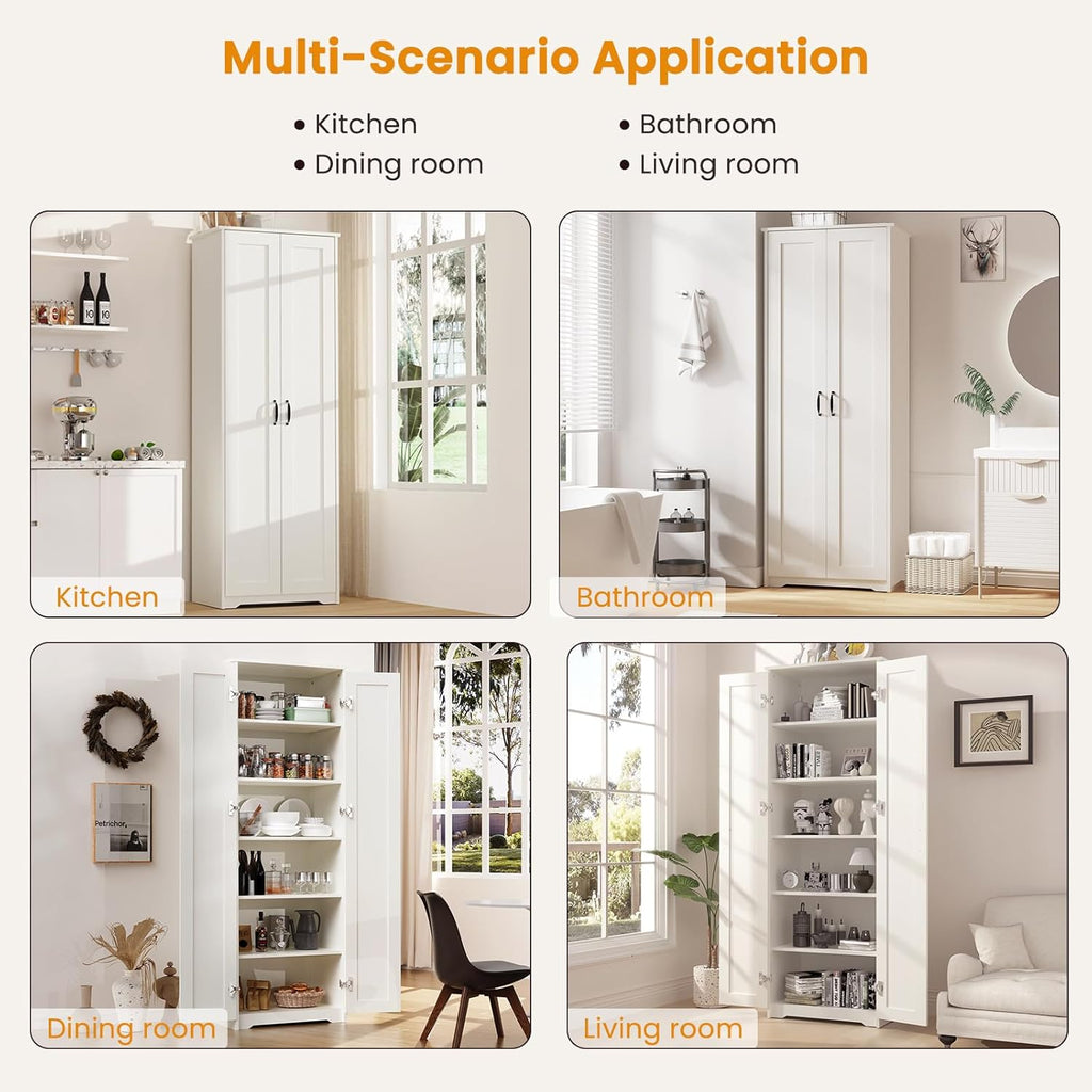 Tall Storage Pantry Cabinet with 2 Doors and 6 Shelves, White V963147