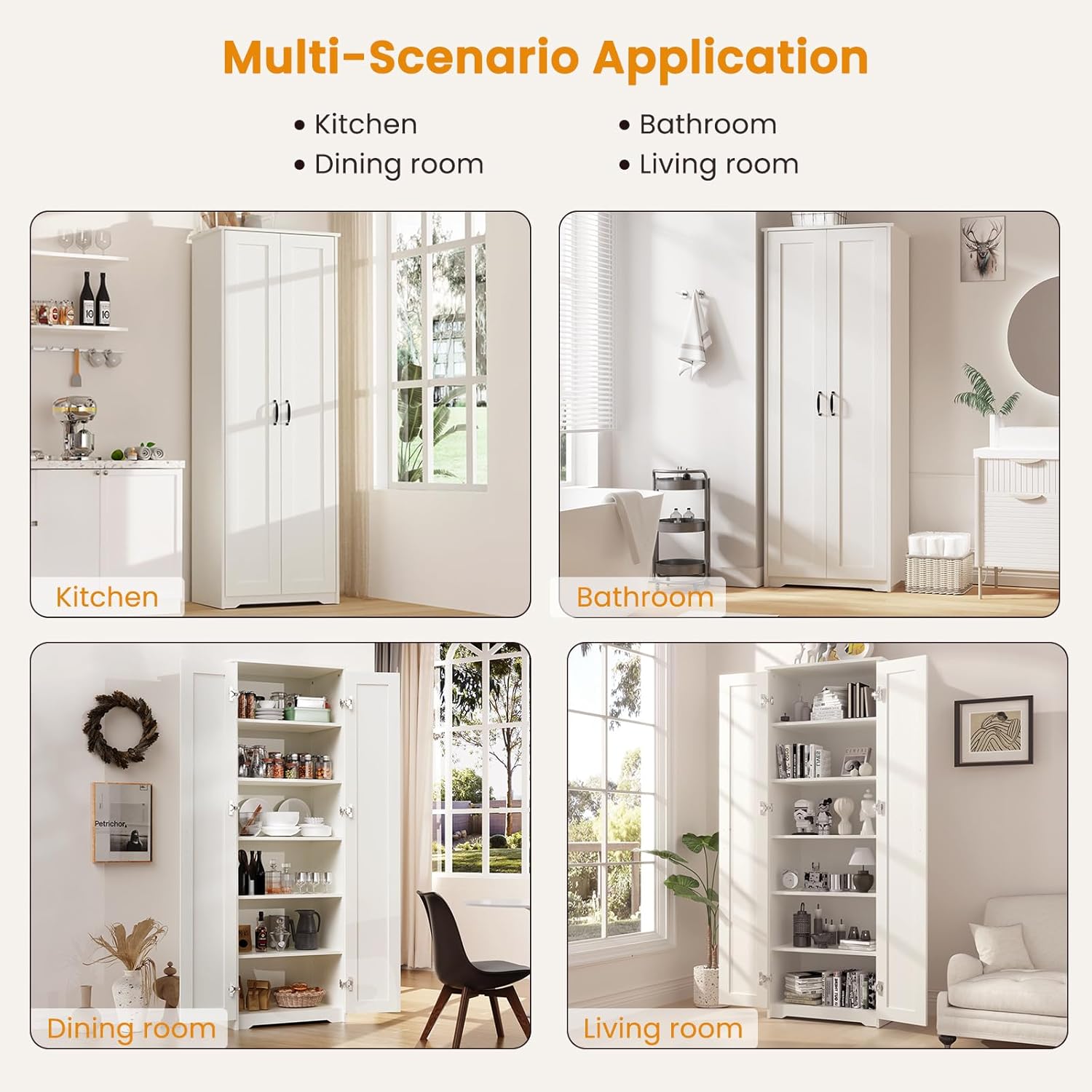 Tall Storage Pantry Cabinet with 2 Doors and 6 Shelves, White V963147