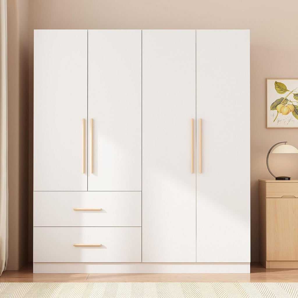 Tall Wooden Wardrobe Armoire 4-Door 2-Drawer White Y702
