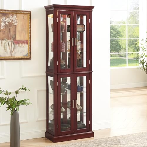 Lighted Corner Curio Cabinet with Adjustable Shelves & Mirrored Back V278