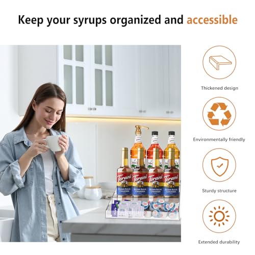 Acrylic Coffee Syrup Rack Organizer, 3 Tier 12 Bottles, Clear Countertop Stand T5568