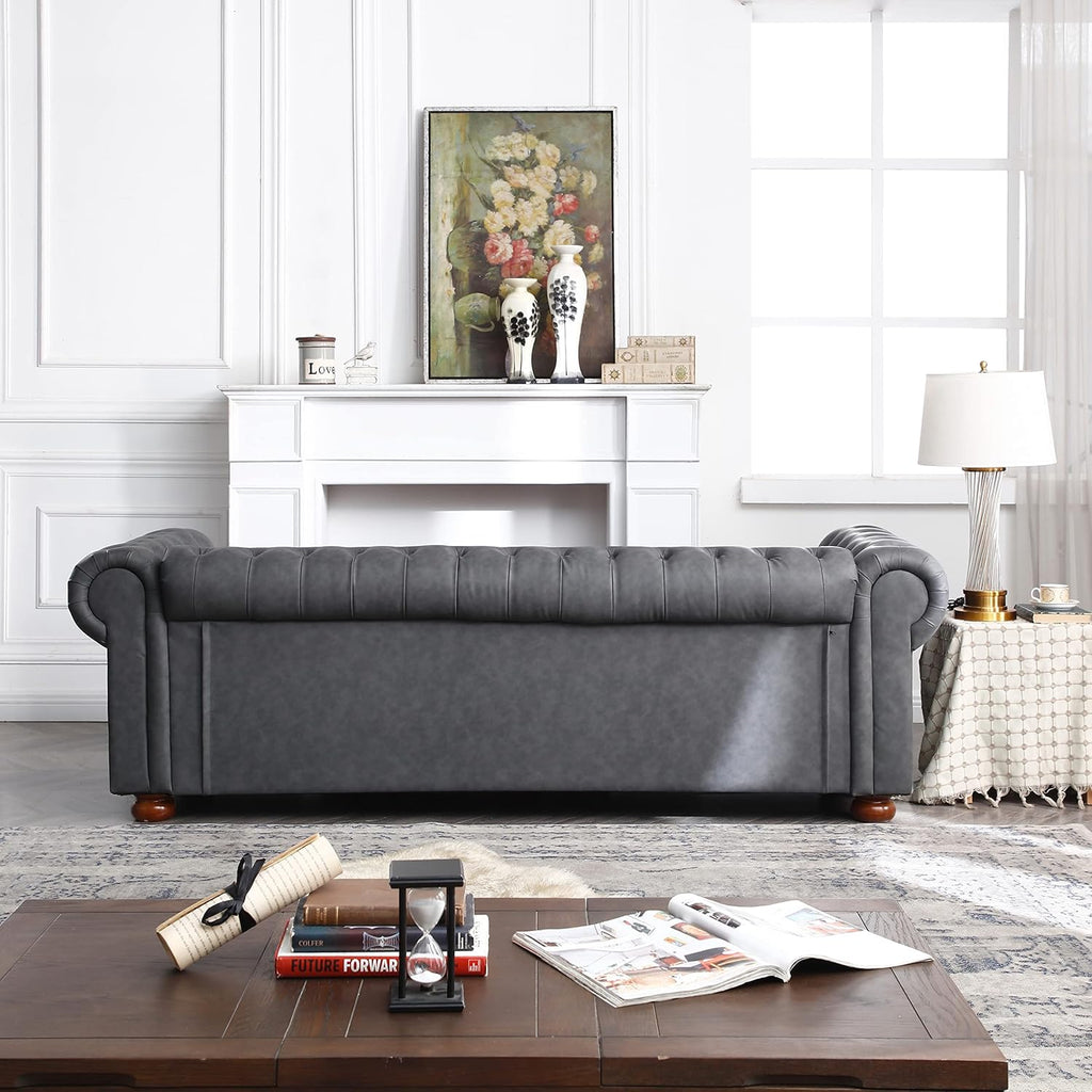 Classic Chesterfield Sofa Dark Grey Faux Leather N111
