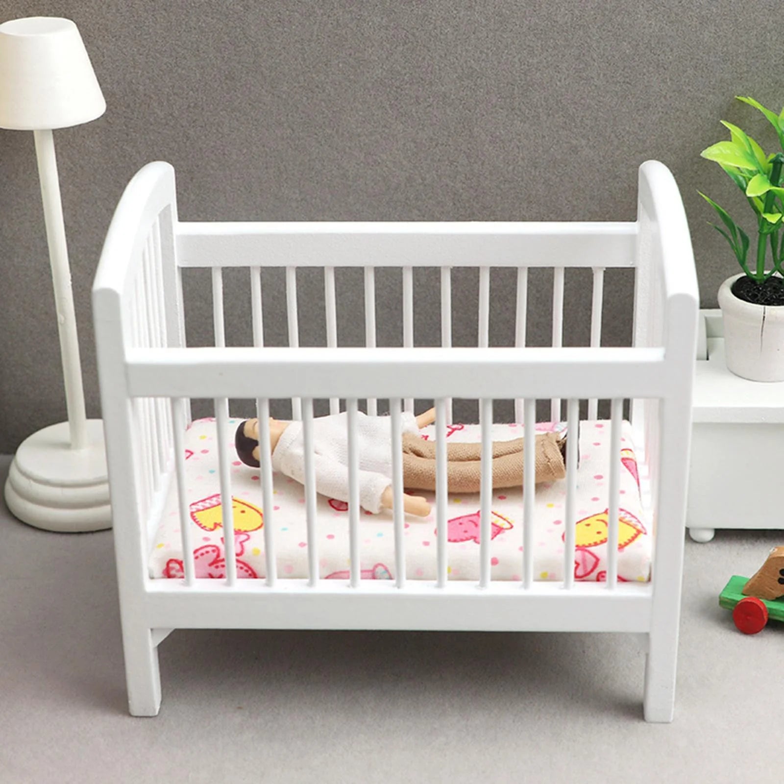 1/12 Scale Dollhouse Wooden Crib Furniture Set G556310