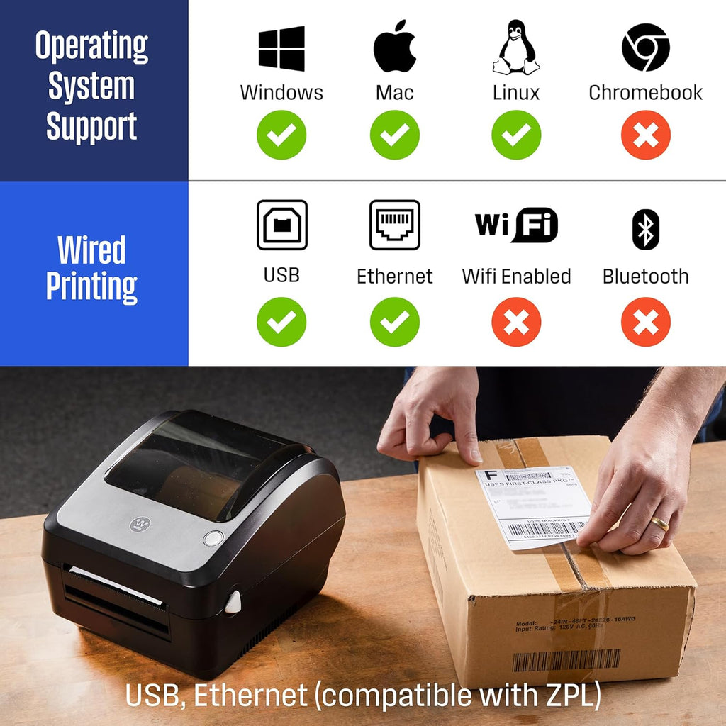 Westinghouse Direct Thermal Label Printer USB, Commercial Grade, 4x6 Labels K67885