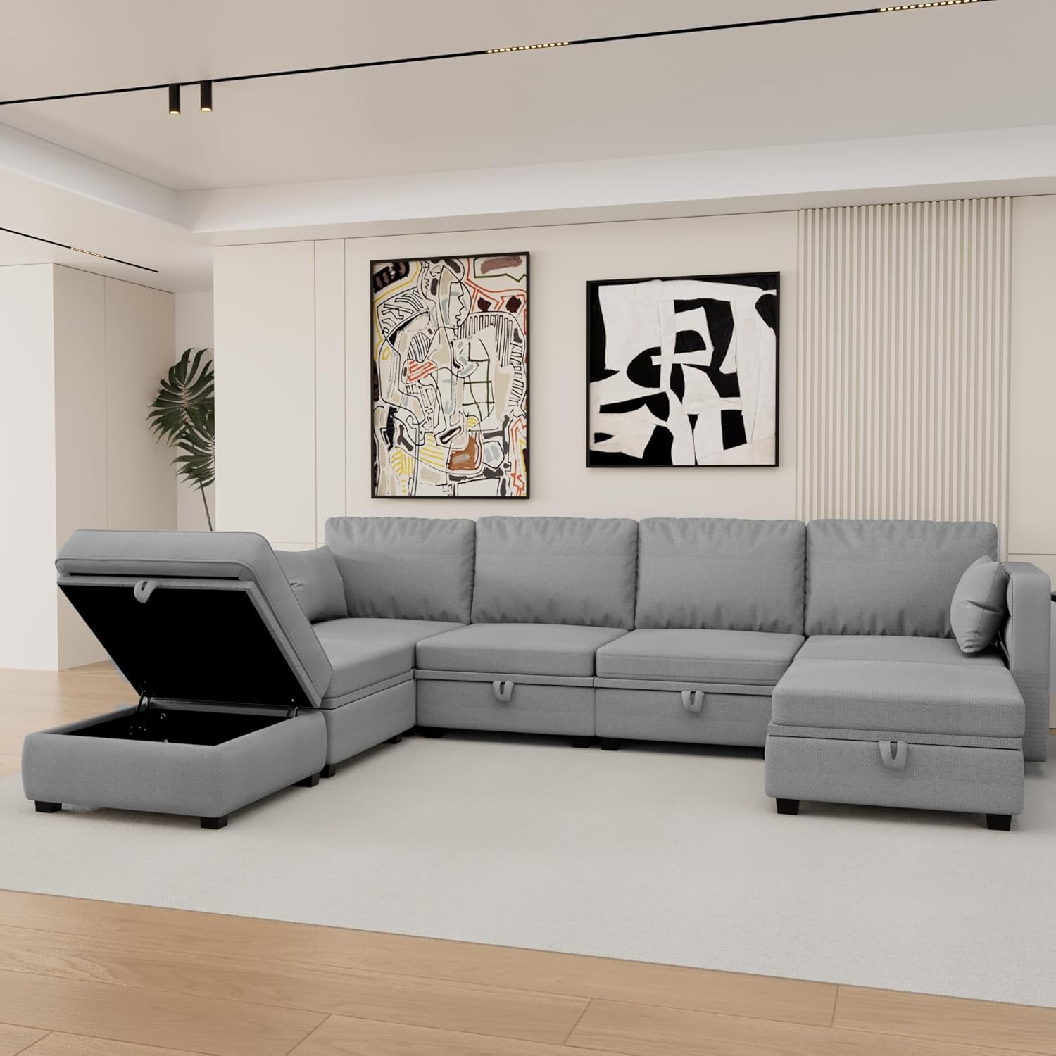 UBGO Modular Sectional Sofa with Storage, U-Shape, Gray L96247