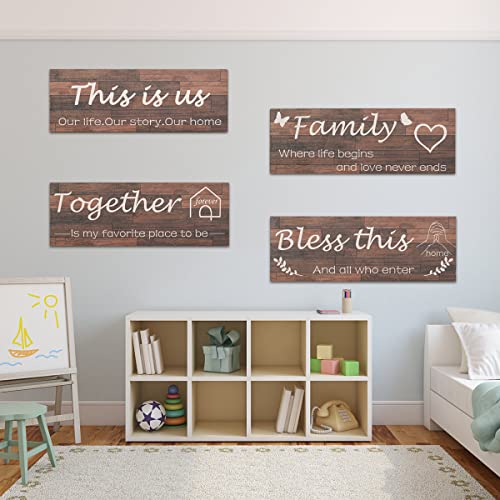 4 Pieces Rustic Wooden Wall Decor for Living Room, Bedroom (Brown) V312