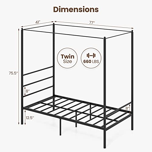 GORELAX Metal Canopy Queen Bed Frame with Slats, No Box Spring Needed D153385