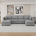 UBGO Living Room Furniture Set,U-Shape, 110" Extra Wide Reversible Chaise,Modular Sofa with Storage, Cozy Linen 6-seat Convertible Sectional Couch (Gray)