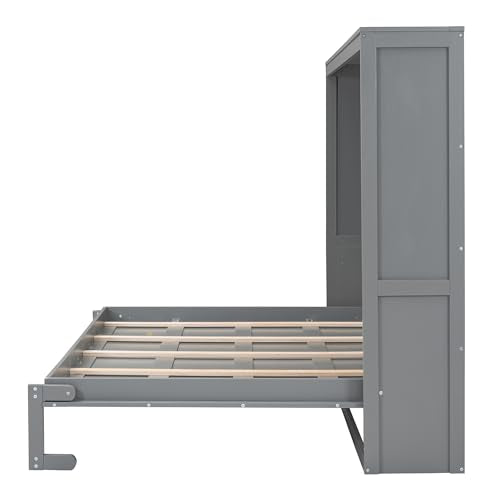 SOFTSEA Queen Size Murphy Bed, Wood Folding Wall Bed, White B4030