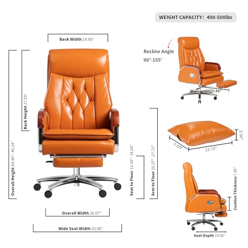 Kinnls Cameron Massage Chair Big and Tall Office Chair 500lbs Genuine Leather High Back Heavy Duty Executive Desk Chair Fully Reclining G242061