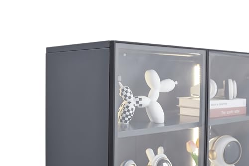 Display Cabinet with Light Strips, 5 Shelves, Glass Door, Floor Standing A25590