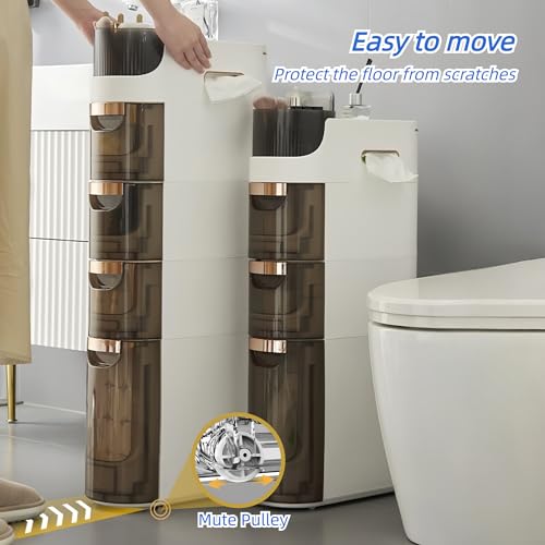 2-Tiers Slim Bathroom Storage Cabinet with Drawers, Waterproof, Movable N840711