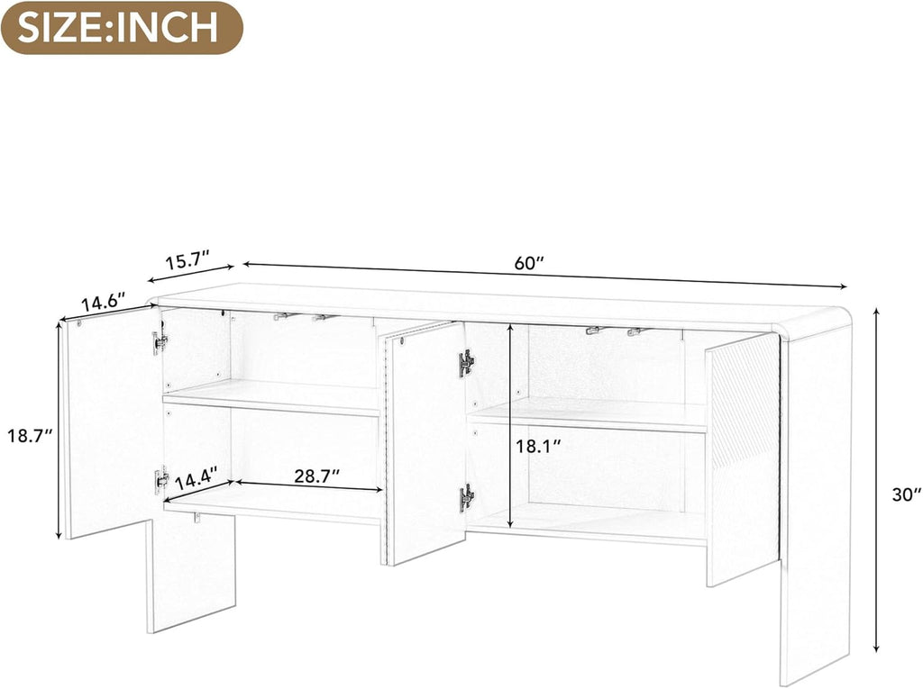 60" Storage Sideboard with 4 Doors, Adjustable Shelves, Apricot Cream Q7969