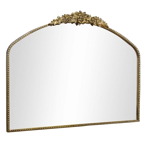 Antique Gold Arch Wall Mirror 48"x30" with Ornate Metal Frame X73569