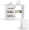 Folding Sewing Table Multipurpose Craft Station Desk Rolling Sewing Cabinet with 3 Storage Shelves Sewing Machine Cart with Lockable Casters (White)