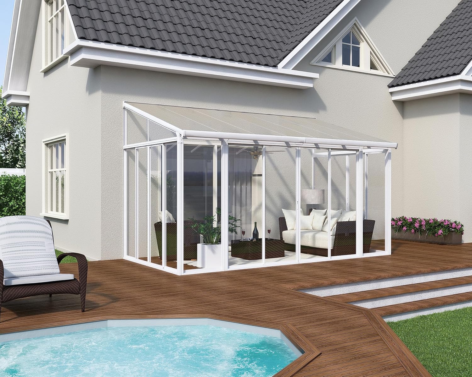 Palram Canopia SanRemo 10x14 Enclosed Patio Cover, White DIY Sunroom Kit with UV Protected Polycarbonate C60526