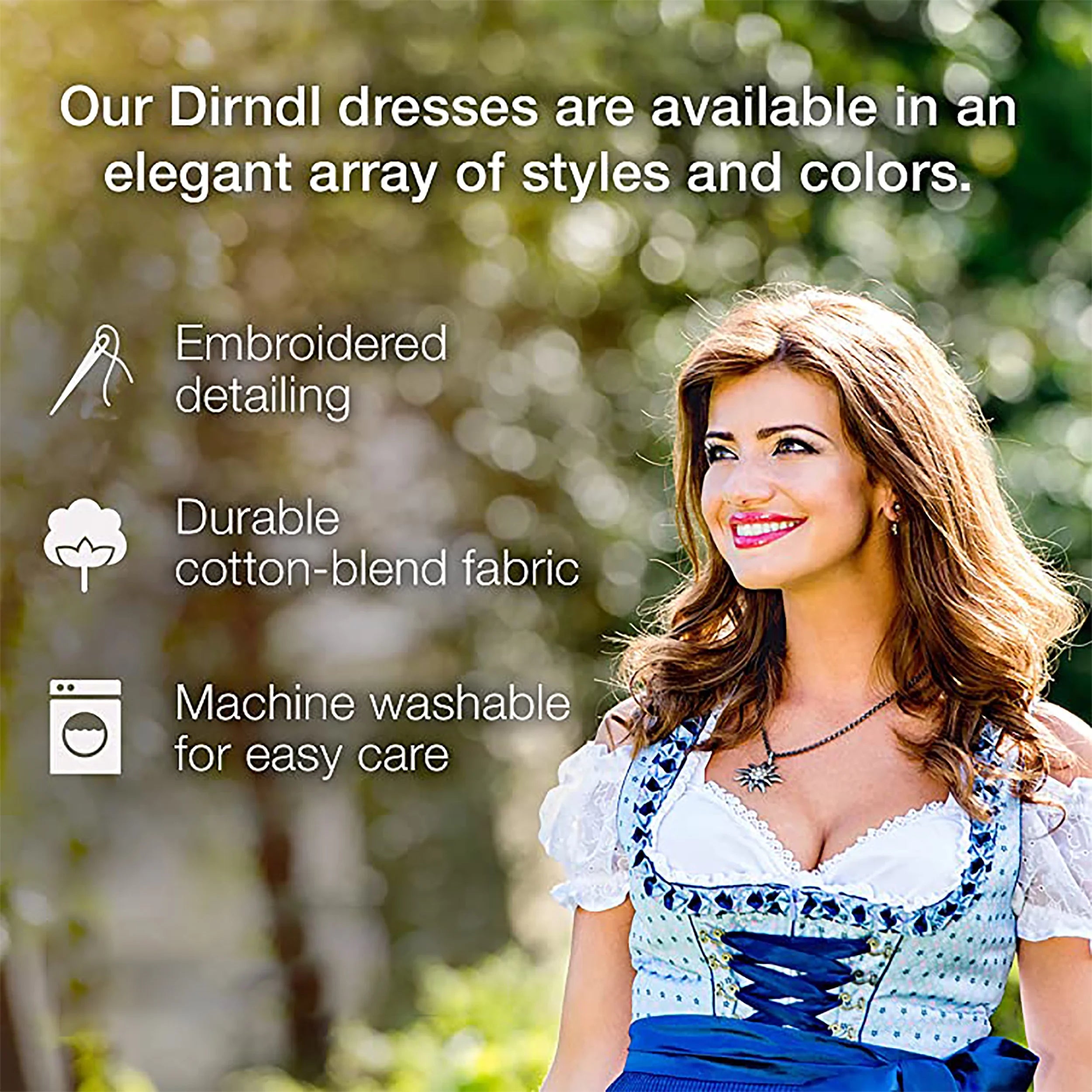 Dirndl Trachten Haus 3 Piece Cotton Dirndl Dress for Women and Girls - Sky Blue I39163