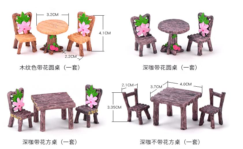 Miniature Table and Chairs Set for Dollhouse, Fairy Garden Furniture Ornament L584