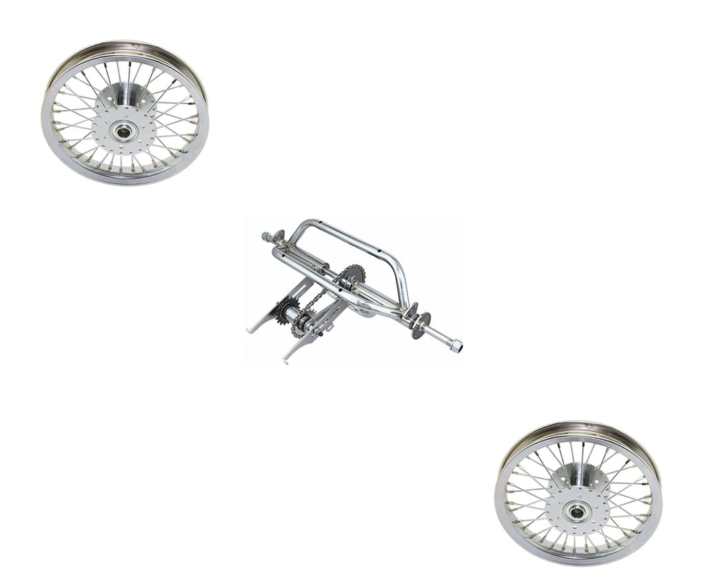 Chrome Trike Conversion Kit for 12 inch Bicycle. Comes with Two 12" Hollow-Hub Wheel 36 Spoke. Tricycle, Trike, three-wheel bike conversion kit