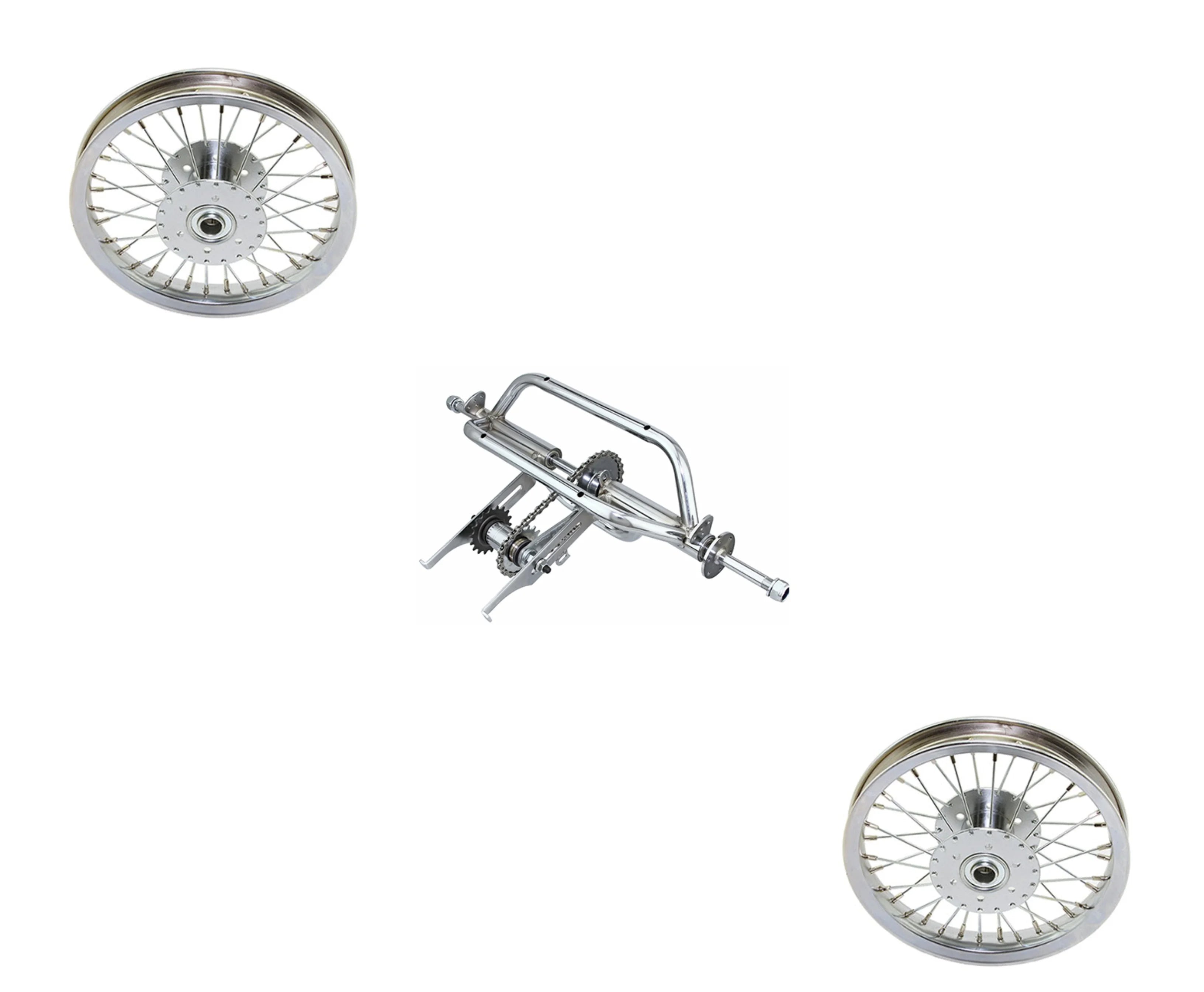 Chrome Trike Conversion Kit for 12 inch Bicycle. Comes with Two 12" Hollow-Hub Wheel 36 Spoke. Tricycle, Trike, three-wheel bike conversion kit