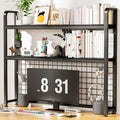 Desktop Bookshelf for Computer Desk, 2-Tier Multipurpose Wood Countertop Bookshelf, Wooden Desktop Bookcase, Multipurpose Freestanding Storage Rack Display Shelf for Office, Home Decor, BLACK