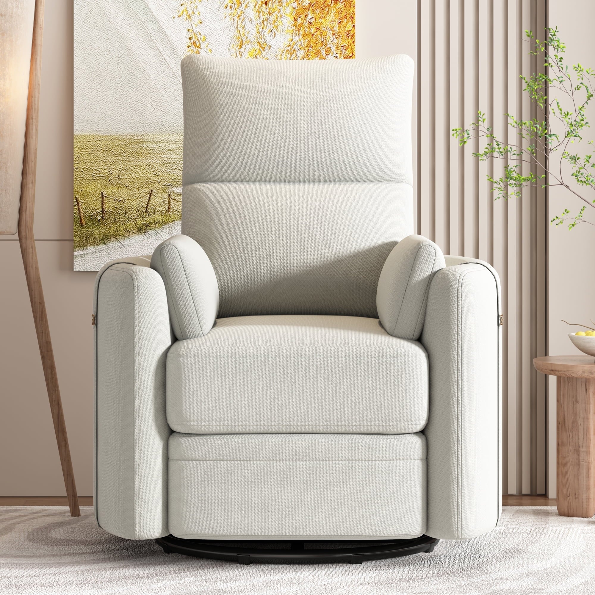 BedLuxury Swivel Recliner Chair with Two Removable Pillows, Beige N329842