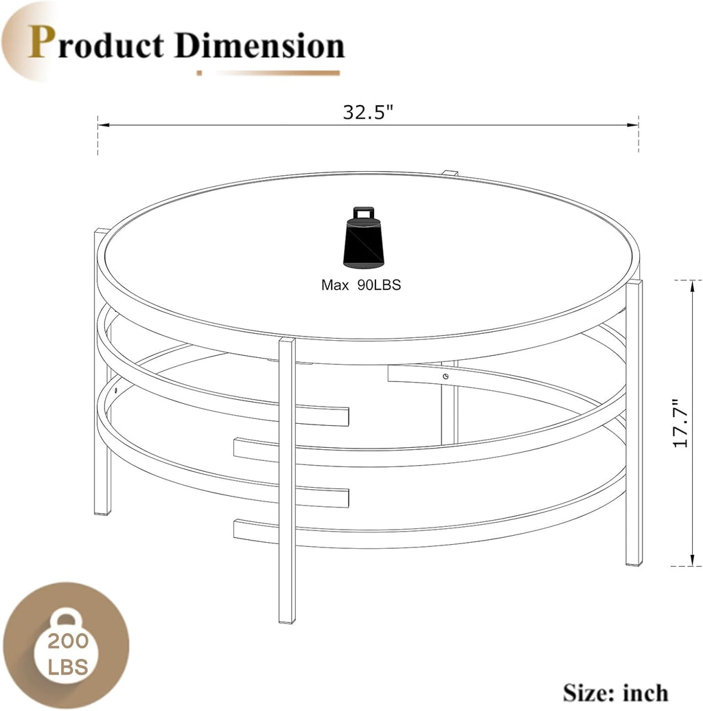 Goujxcy Modern Round Coffee Table with Faux Marble & Silver Metal Frame R713512