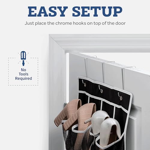 ZOBER Over The Door Shoe Organizer 3 Pack - 12 Mesh Pockets, White Q215158