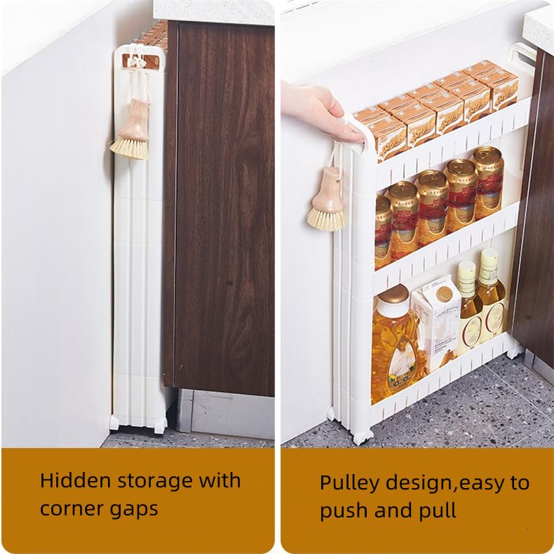Slim Storage Cabinet with Wheels Narrow Shelf Rack 3 Tier P5387