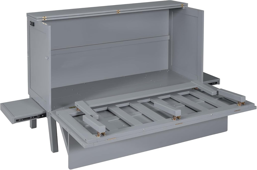 Murphy Bed Queen with Desk, Shelves and Charging Station, Grey Z595