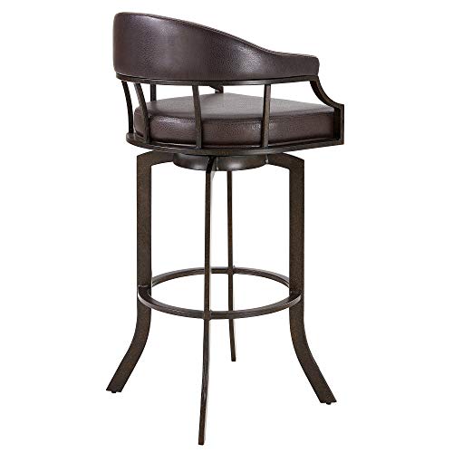 Armen Living Edy Faux Leather Swivel Barstool, 26" Counter Height, Brown F61823