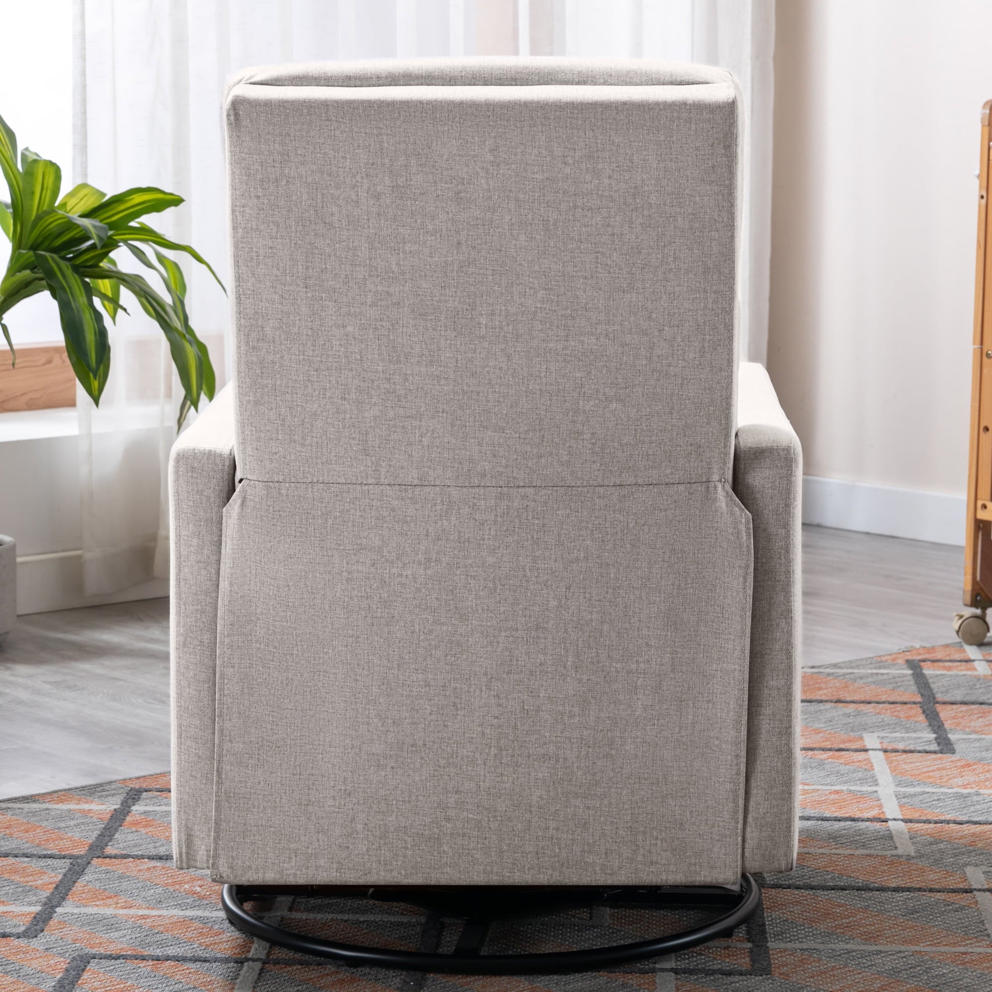 Paproos Swivel Rocker Recliner, Upholstered Fabric Chair for Nursery, Tan S83295