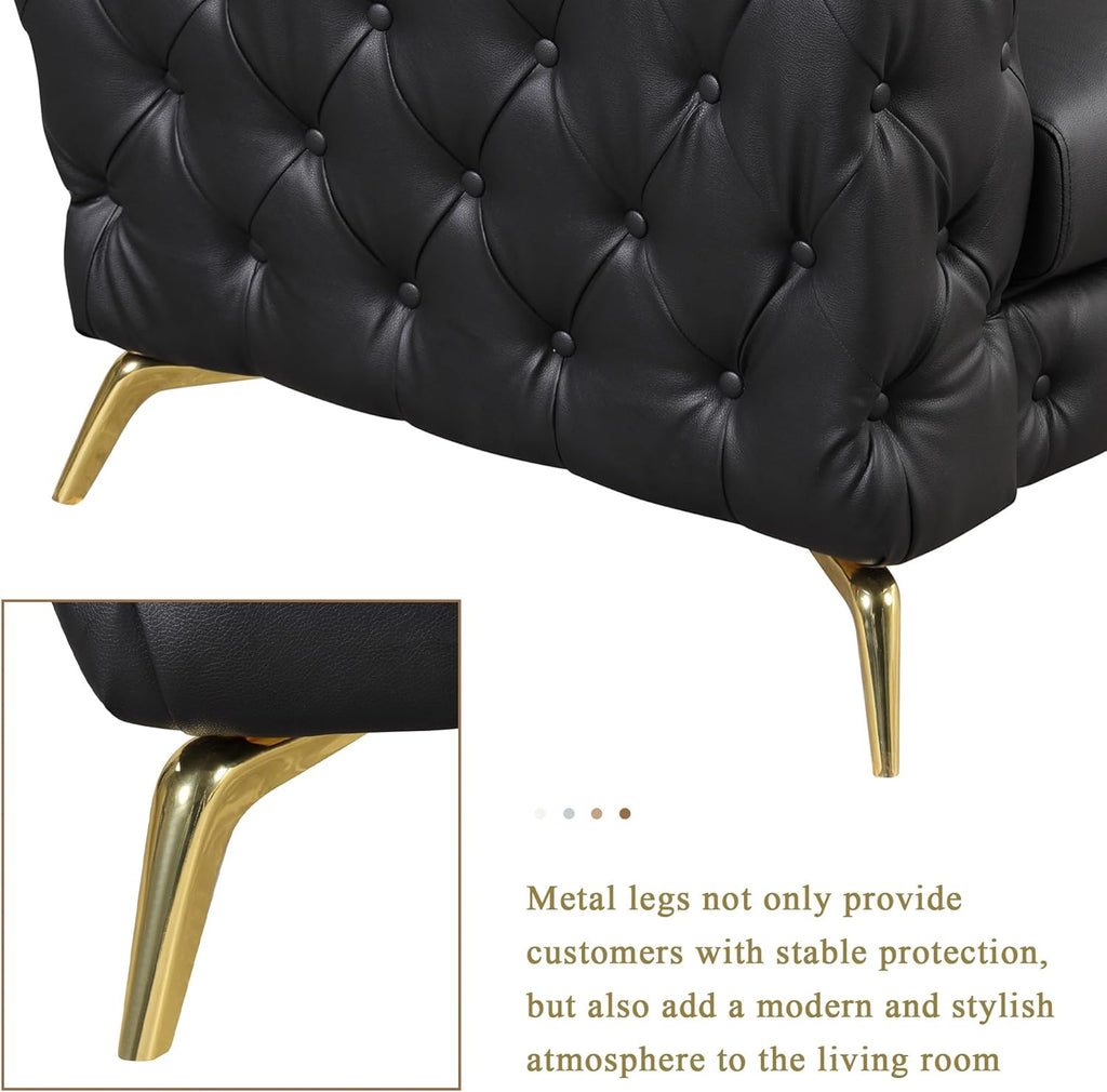 Merax Modern 3-Piece PU Upholstered Sofa Set with Metal Legs, Black D1239