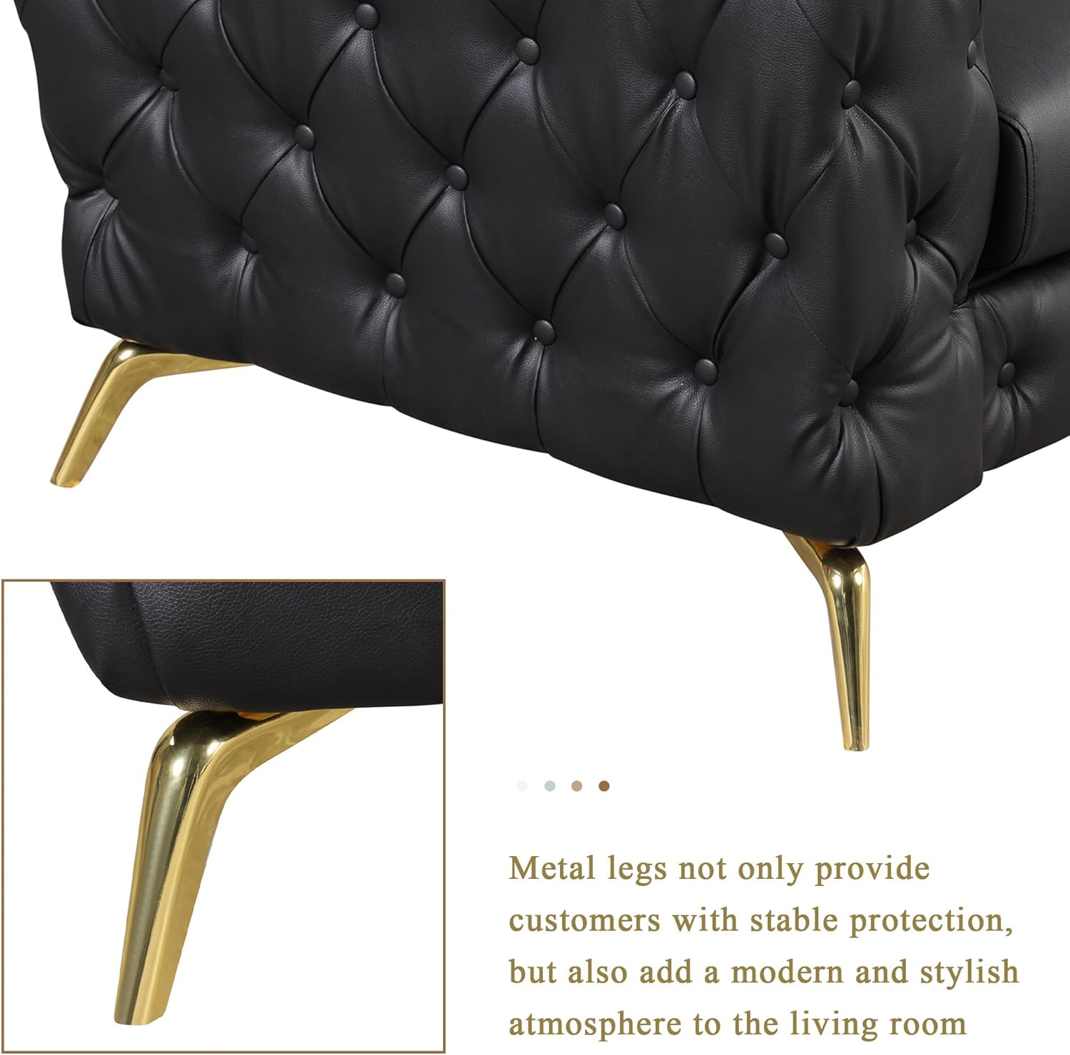 Merax Modern 3-Piece PU Upholstered Sofa Set with Metal Legs, Black D1239