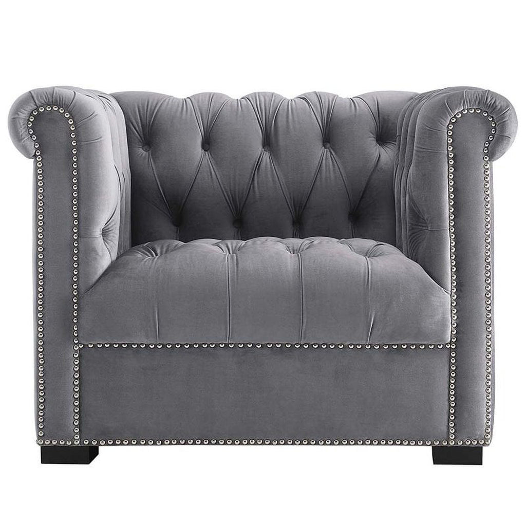 Pemberly Row Velvet Tufted Accent Chair Gray B9743
