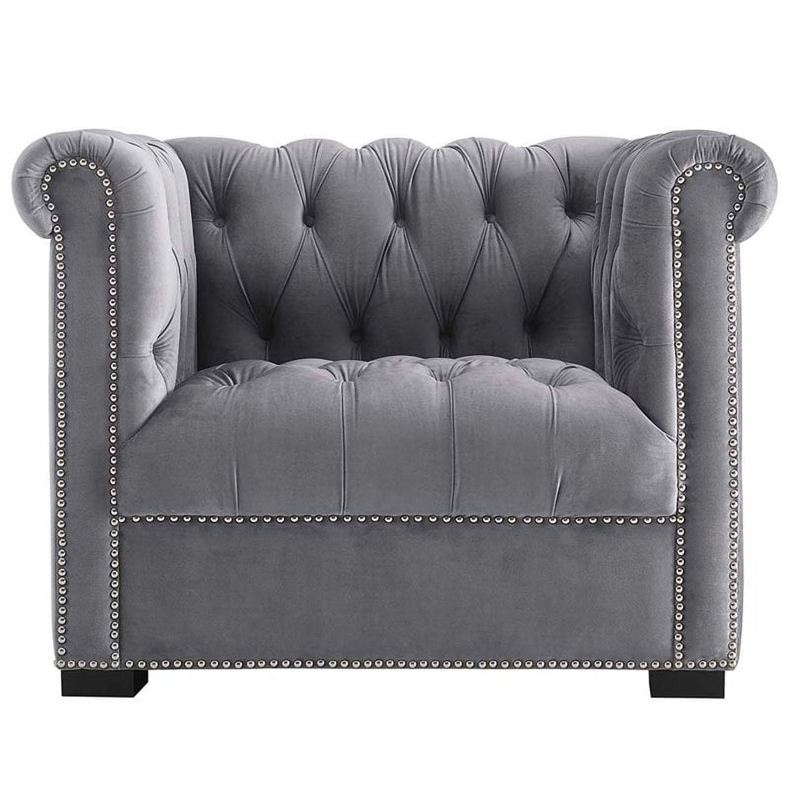 Pemberly Row Velvet Tufted Accent Chair Gray B9743