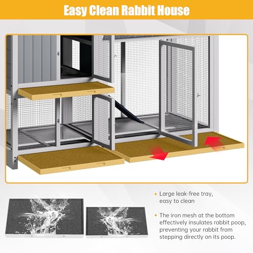 Rabbit Hutch Indoor Outdoor Bunny Cage 63" with Removable Trays, Grey L29660