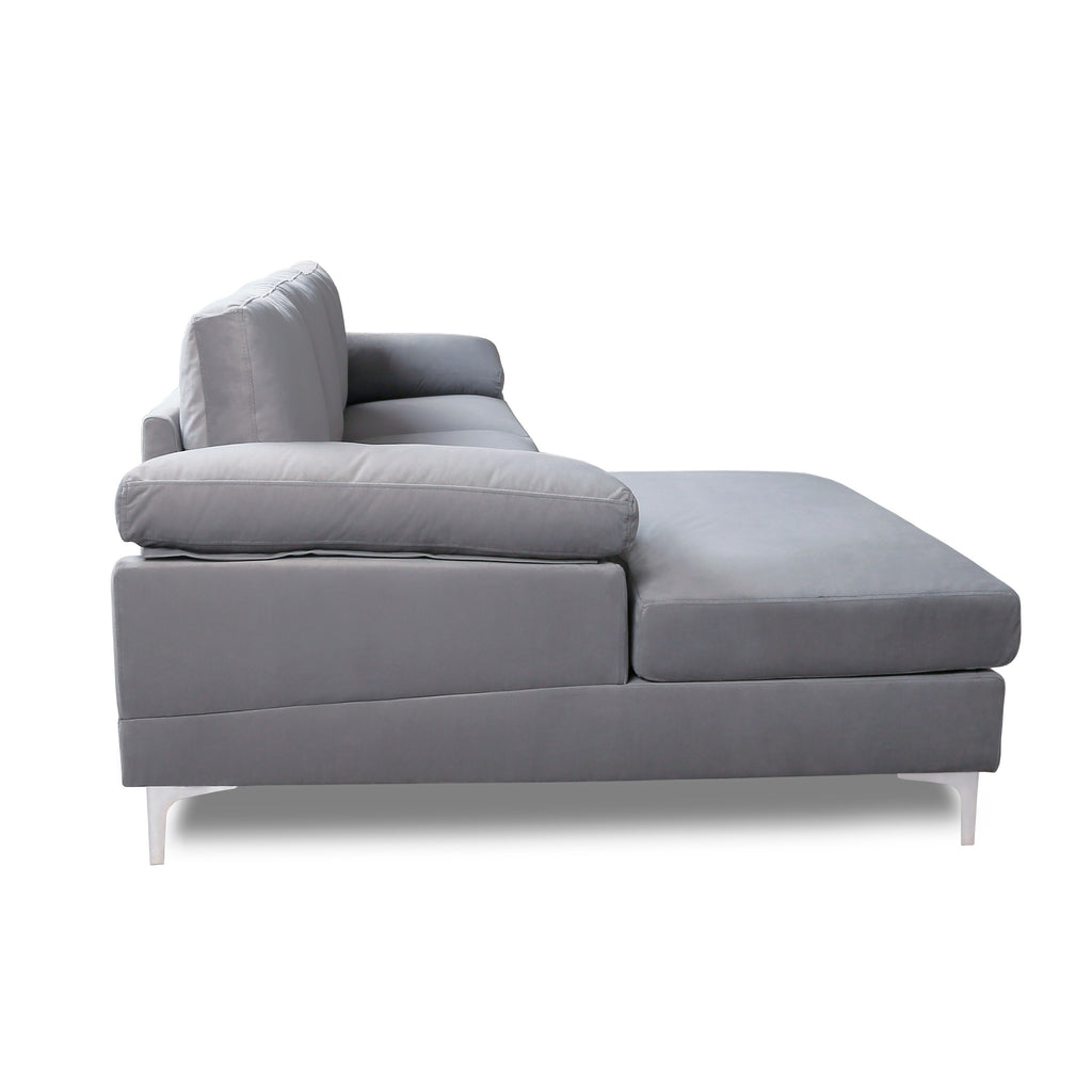 Fooing Modern Velvet L-Shape Sofa with Extra Wide Chaise, Gray M738