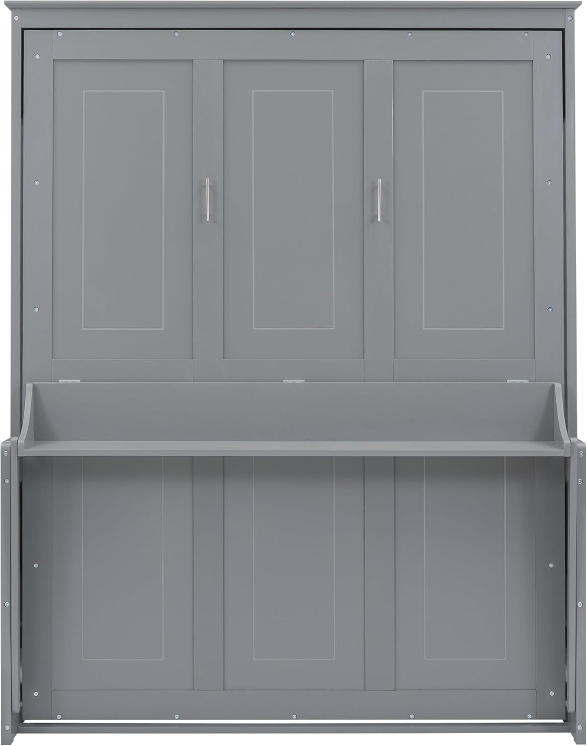 Queen Murphy Bed with Shelf, Space-Saving Wall Bed, Gray O8757
