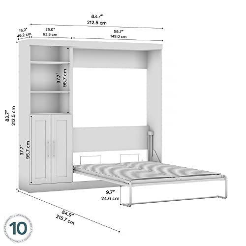 Bestar Pur Full Murphy Bed with Storage Unit, 84-inch Wall Bed in Bark Grey N390875