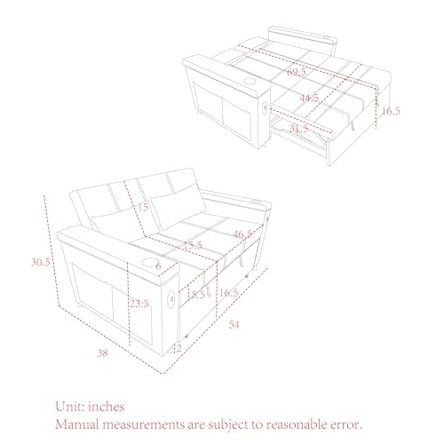 Convertible Sofa Bed 54" with USB Port, Pillow and Side Pockets Q92801