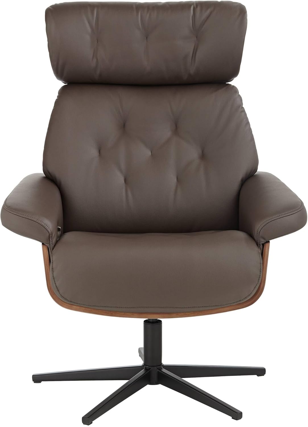 BenchMaster Malibu Chocolate Tufted Faux Leather Swivel Recliner with Ottoman O163593