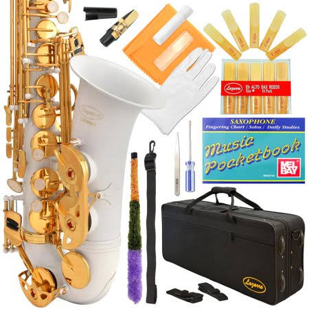 Lazarro 360-WH E-flat Alto Saxophone White-Gold Keys with Case D972284