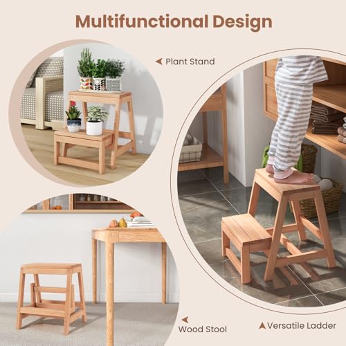 Giantex Folding Step Stool, Wooden 2-Step for Kids & Adults, 550Lbs Capacity B88688