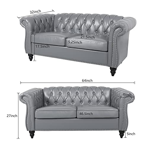 Chesterfield Velvet 3-Piece Living Room Set with Sofa, Loveseat & Chair, Beige Y293104