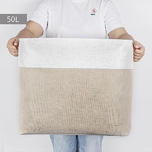 Large Fabric Storage Baskets with Handles 3 Pack, Beige & White U53660