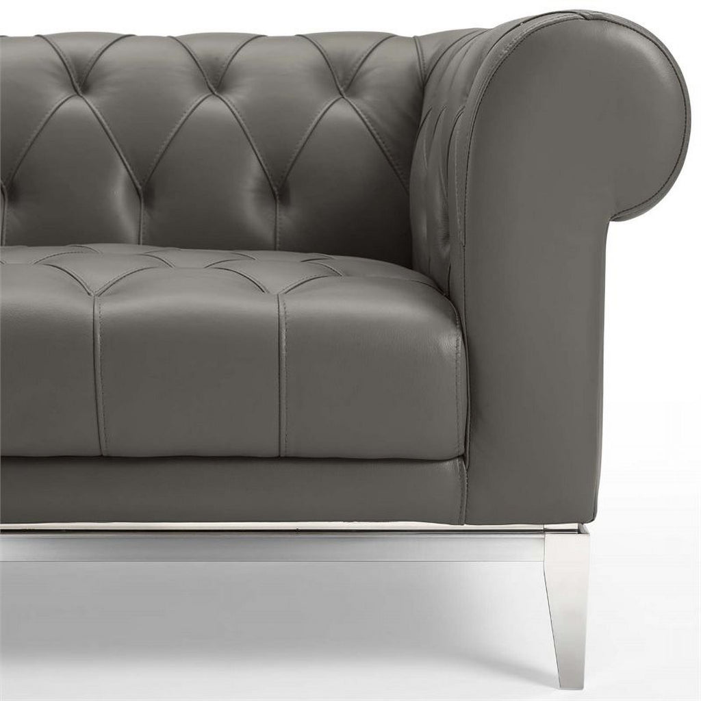 Pemberly Row Leather Button Tufted Chesterfield Loveseat Gray Y896217