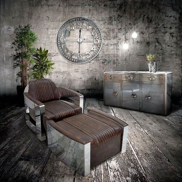 Aviator Chair Genuine Leather Polished Aluminum Armchair G8896